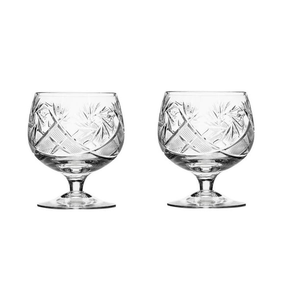 Old Fashioned Vintage Glassware Set of 2 Russian Cut Crystal Brandy Snifter Glasses 11-oz Brandy Snifter w/gold 